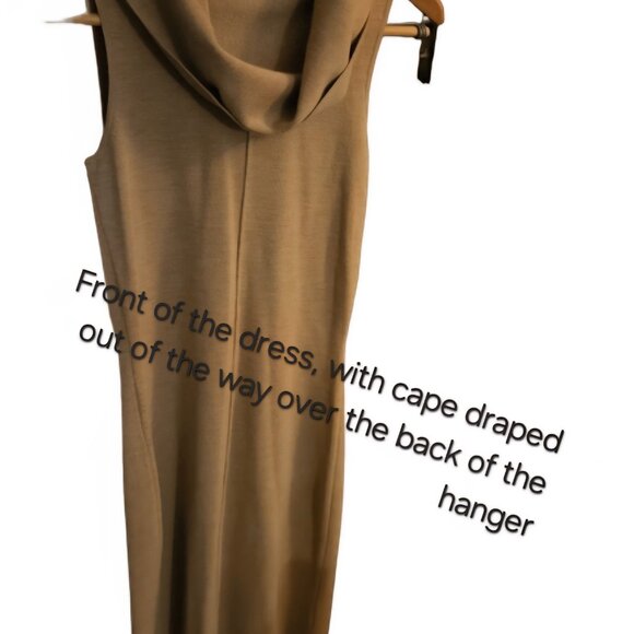 NWT Halston AMAL Dress XS Camel Merino Wool Authentic Designer Maxi Cape Sleeve - Picture 3 of 6